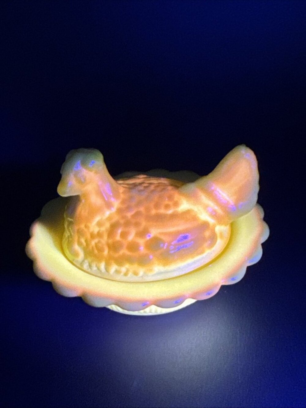 Mosser Hen On Nest Dandelion Yellow Salt Cellar Dip Mini UV Cadmium Glow